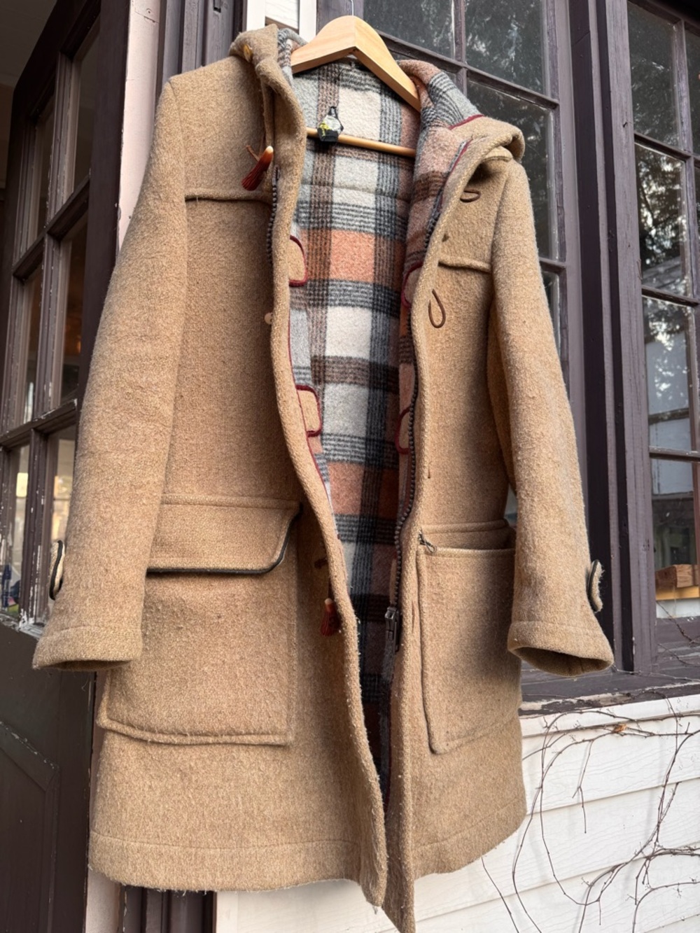 Camel Wool Toggle Duffle Coat with Hood - Picture 3 of 8